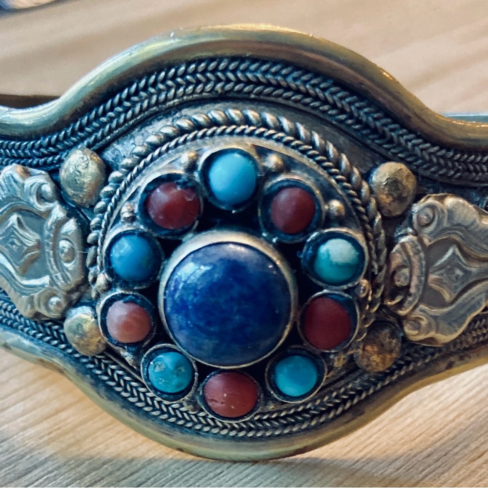 Bracelet - Cuff - Vintage Bronze Morrocan - Lapis, Coral,
Turquoise - VGVC